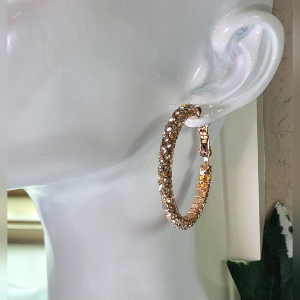 Rhinestone Rose Gold Hoops – Elegant & Glamorous Earrings - Picture 2 of 8